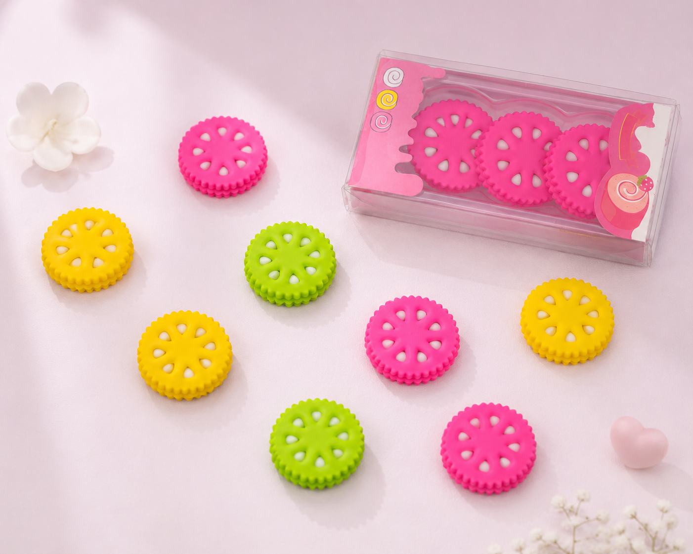 Cute Fruit Roll Cake Eraser Pack