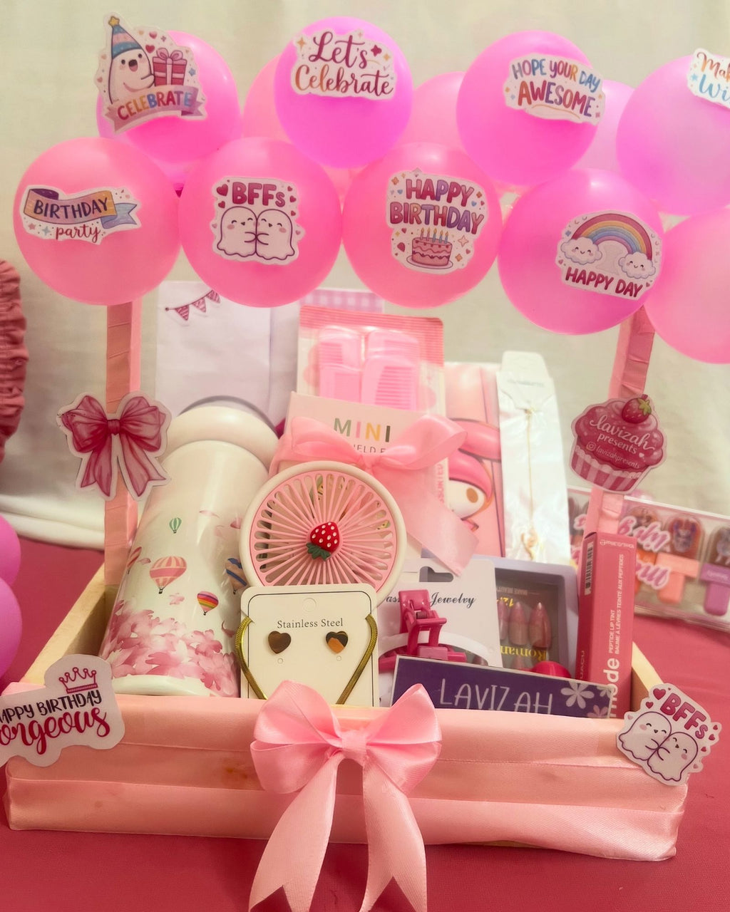 Pink Birthday Gift Basket