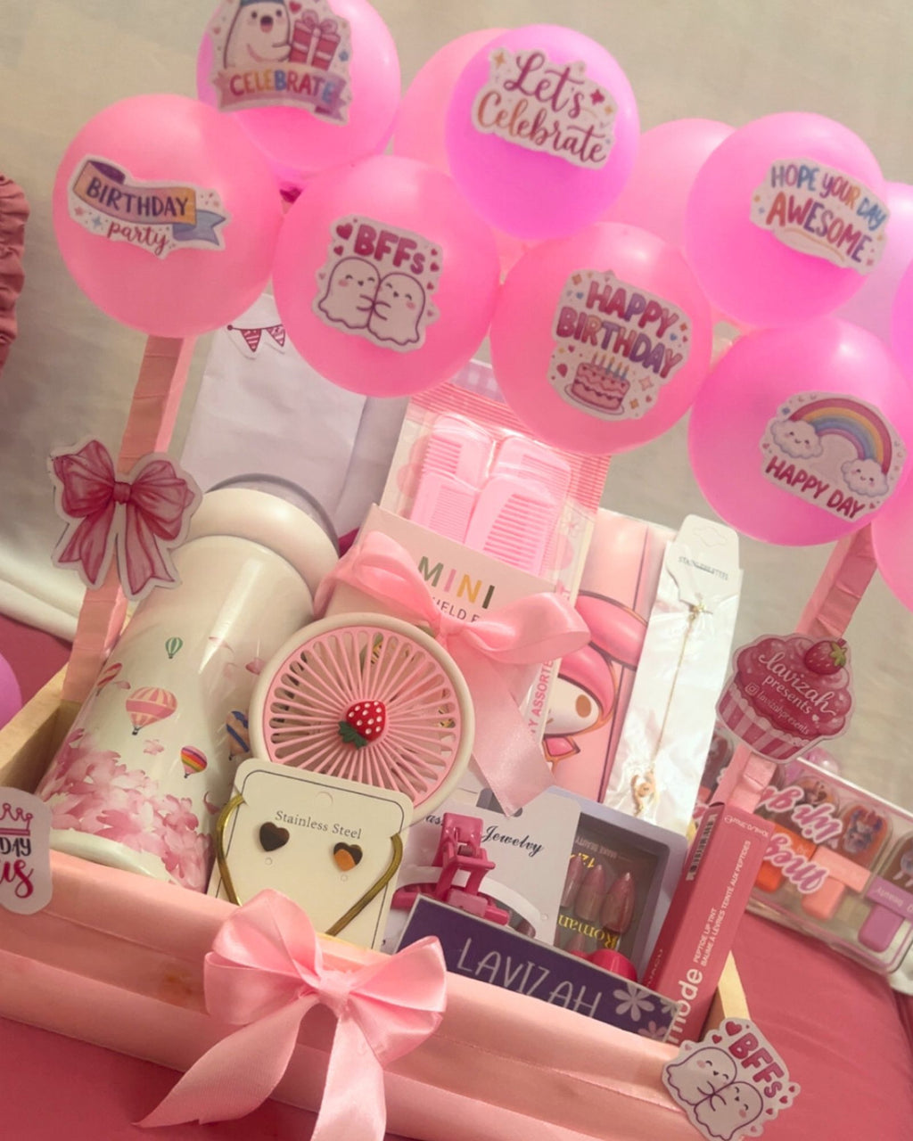 Pink Birthday Gift Basket
