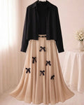 Black Shirt & Beige Maxi Bow Skirt