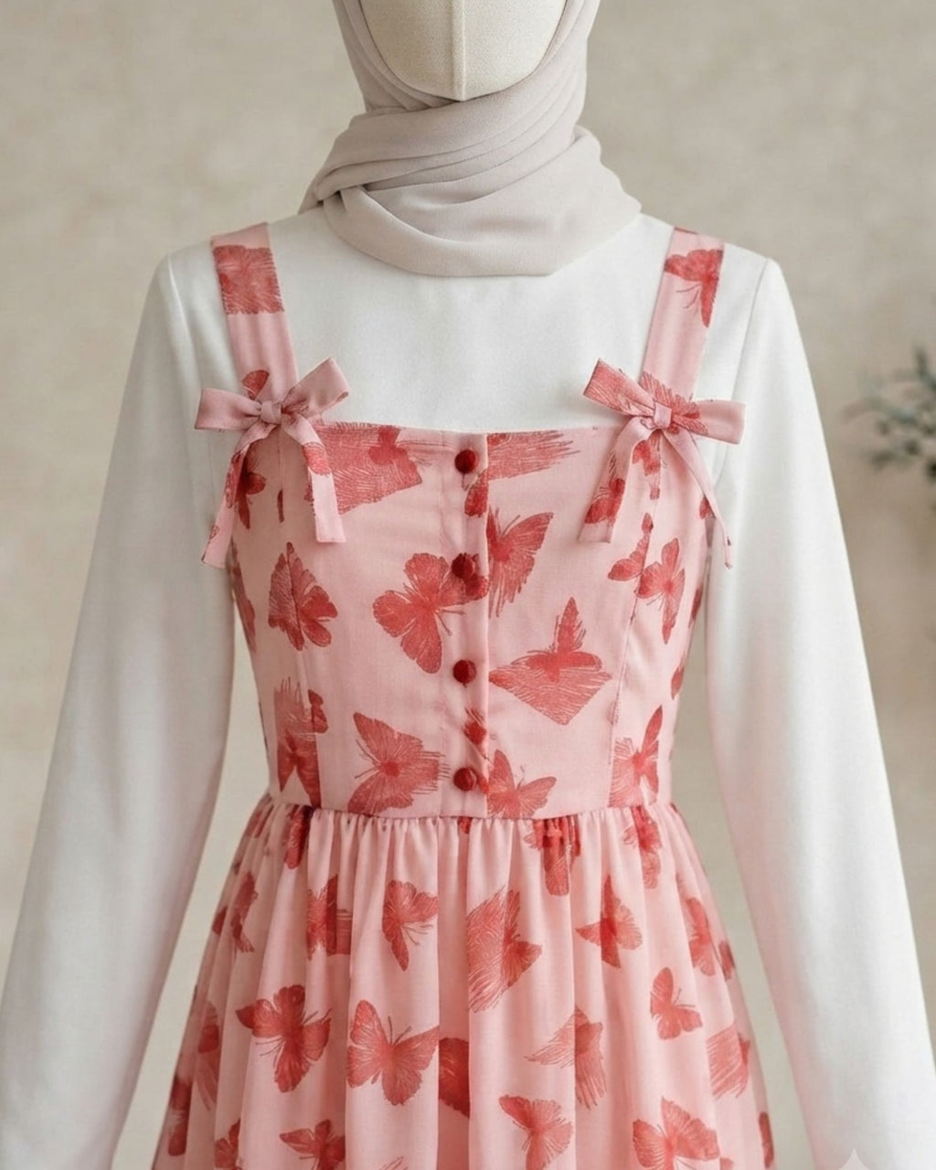 Butterfly Print Layered Modest Dress