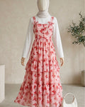 Butterfly Print Layered Modest Dress