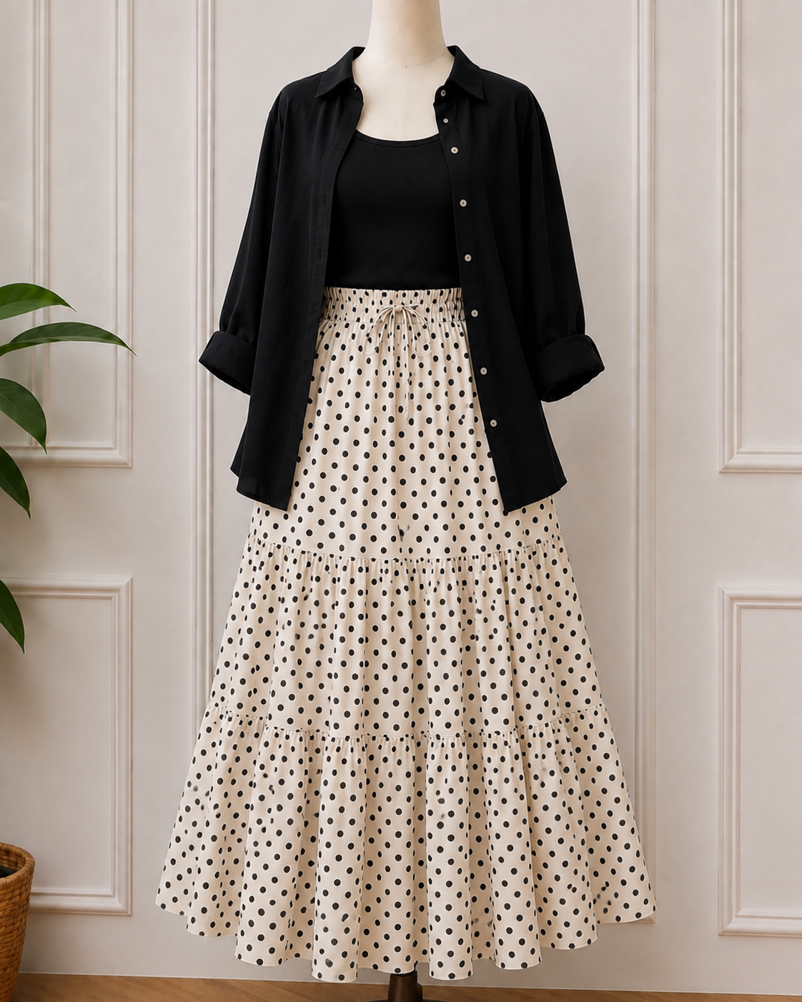 Black & Ivory Polka Dot Skirt Set