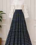 Elegant Navy Stripe Skirt with Bow Sleeves Top