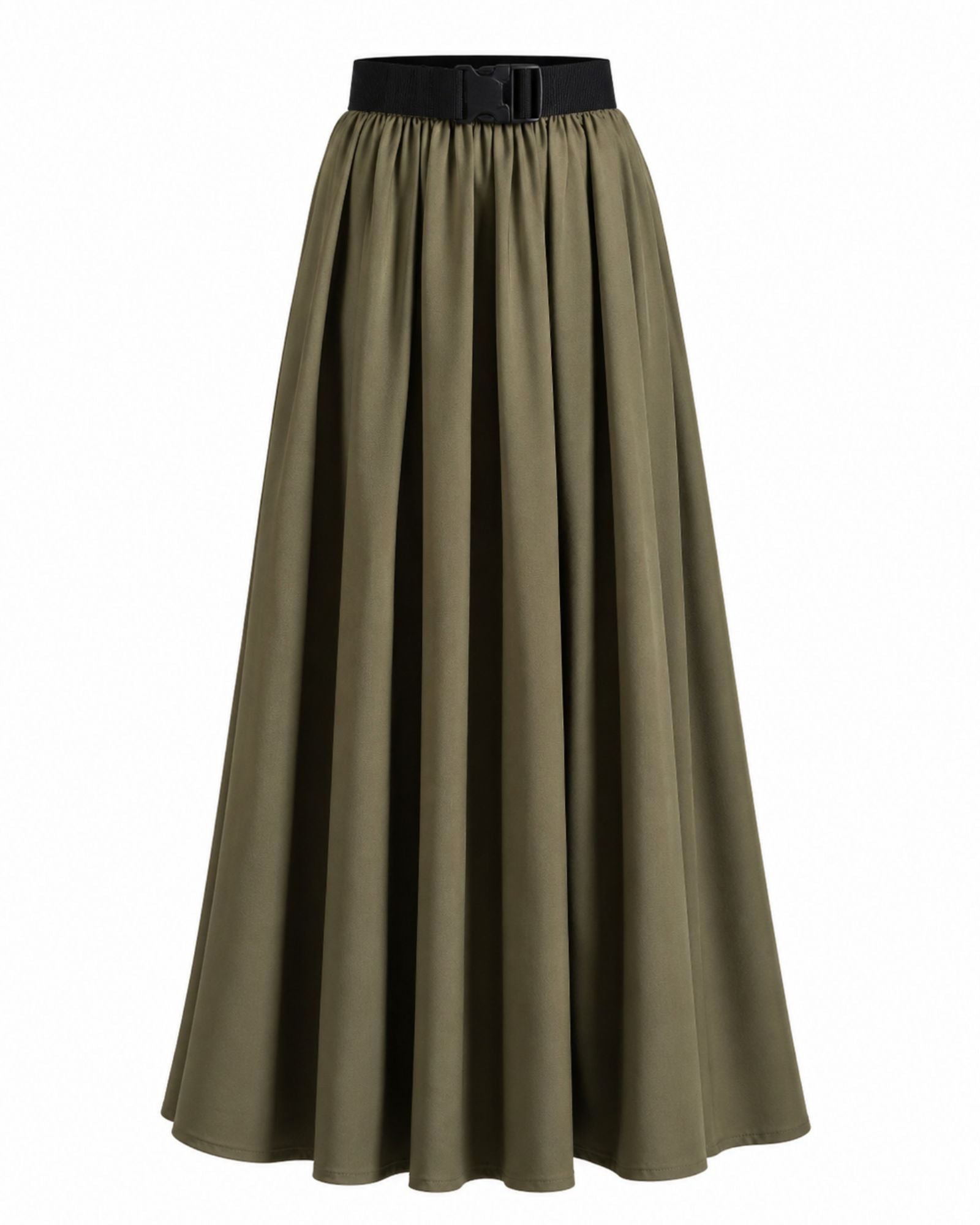 Pleated A-Line Maxi Skirt