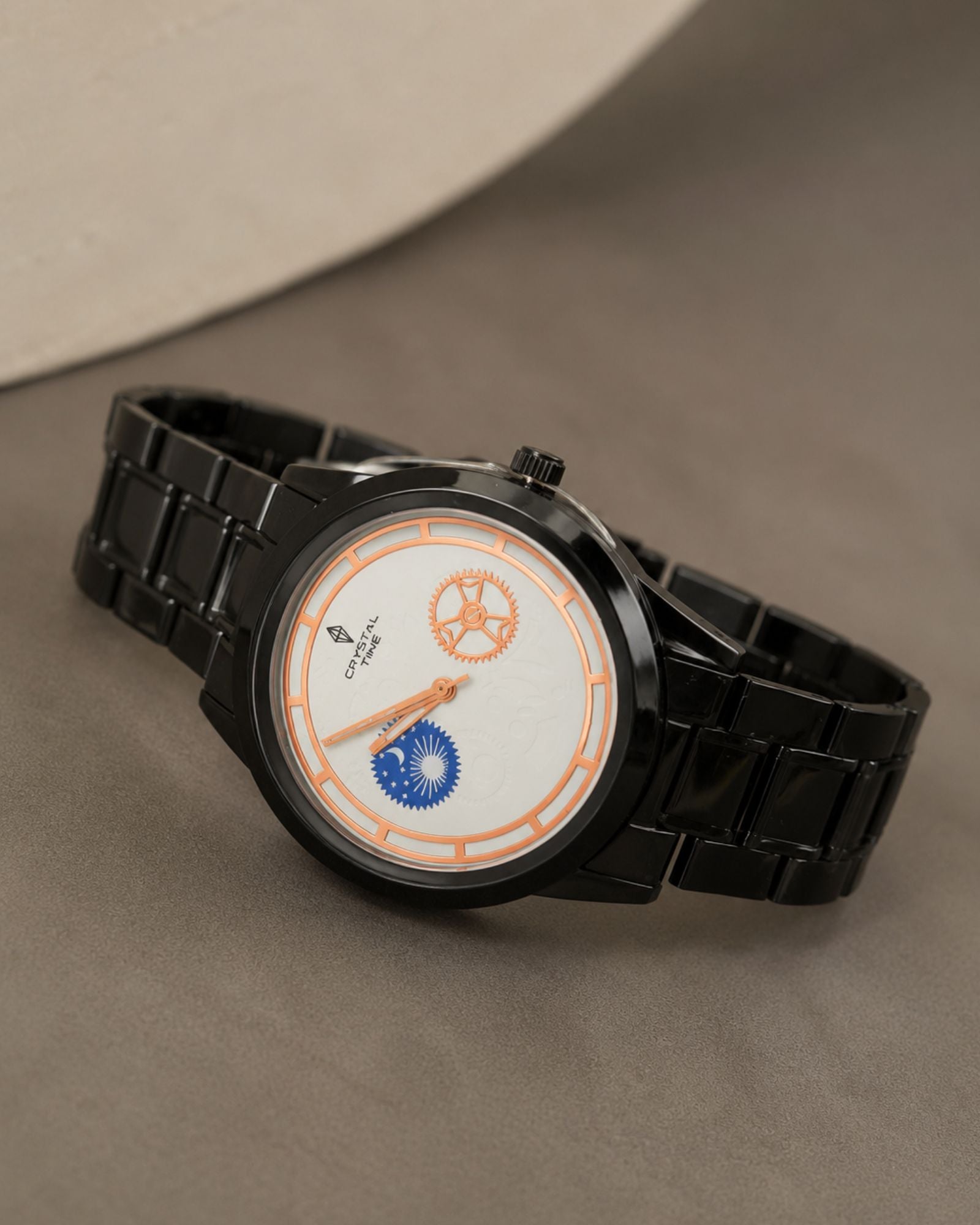 Crystal Time Men’s Black Metal Watch