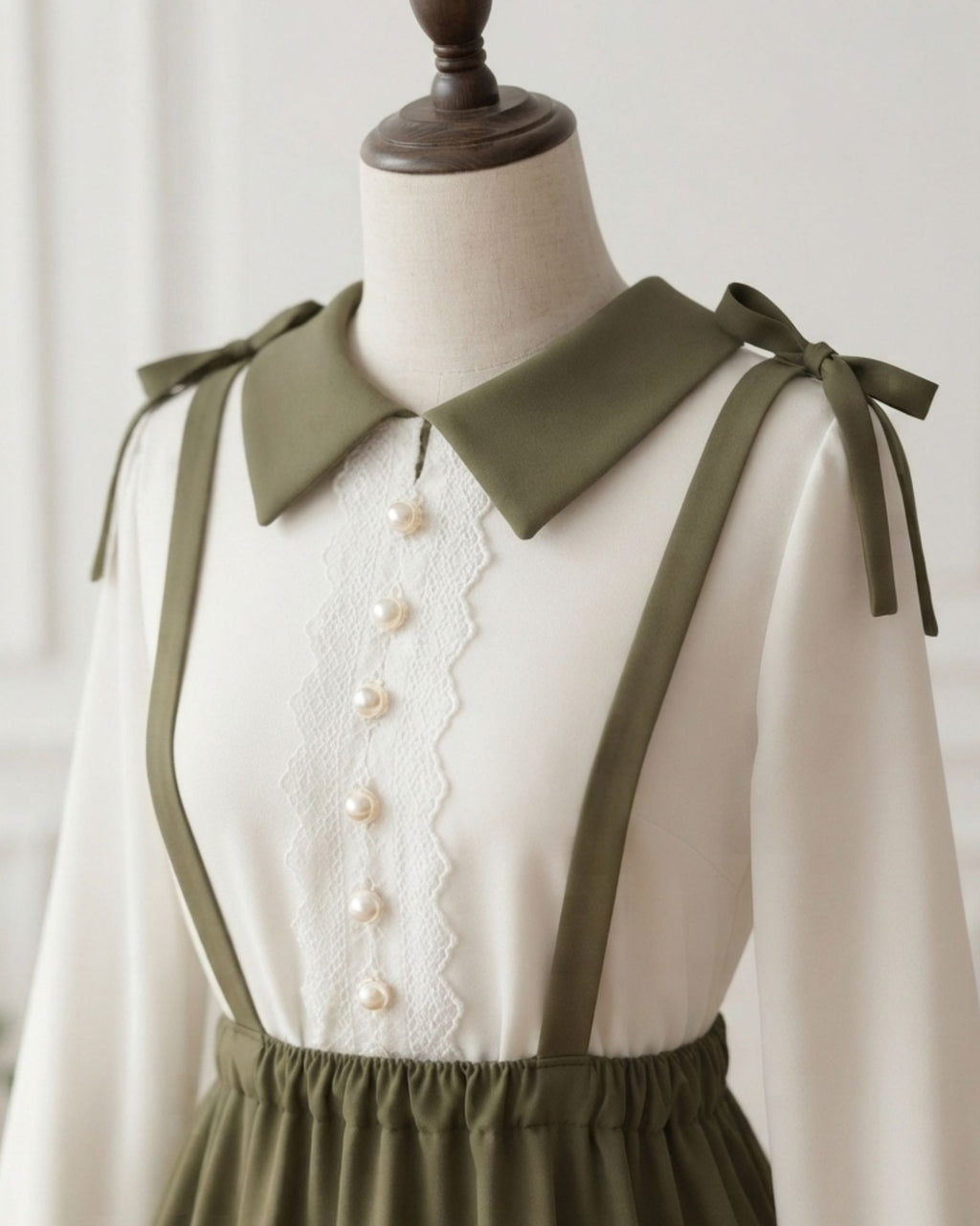 Olive Green Pinafore Dress Set