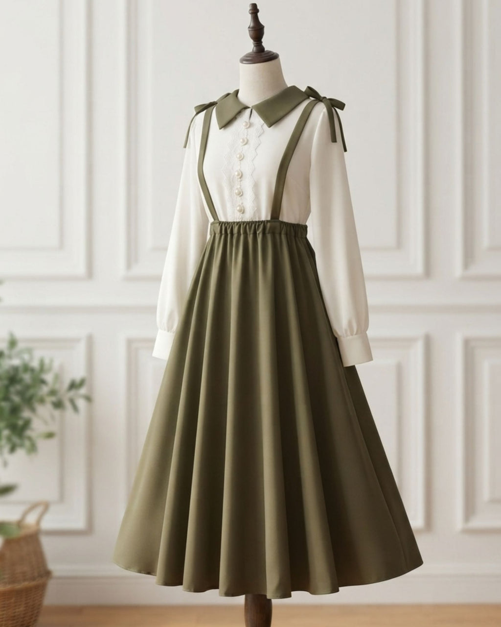 Olive Green Pinafore Dress Set