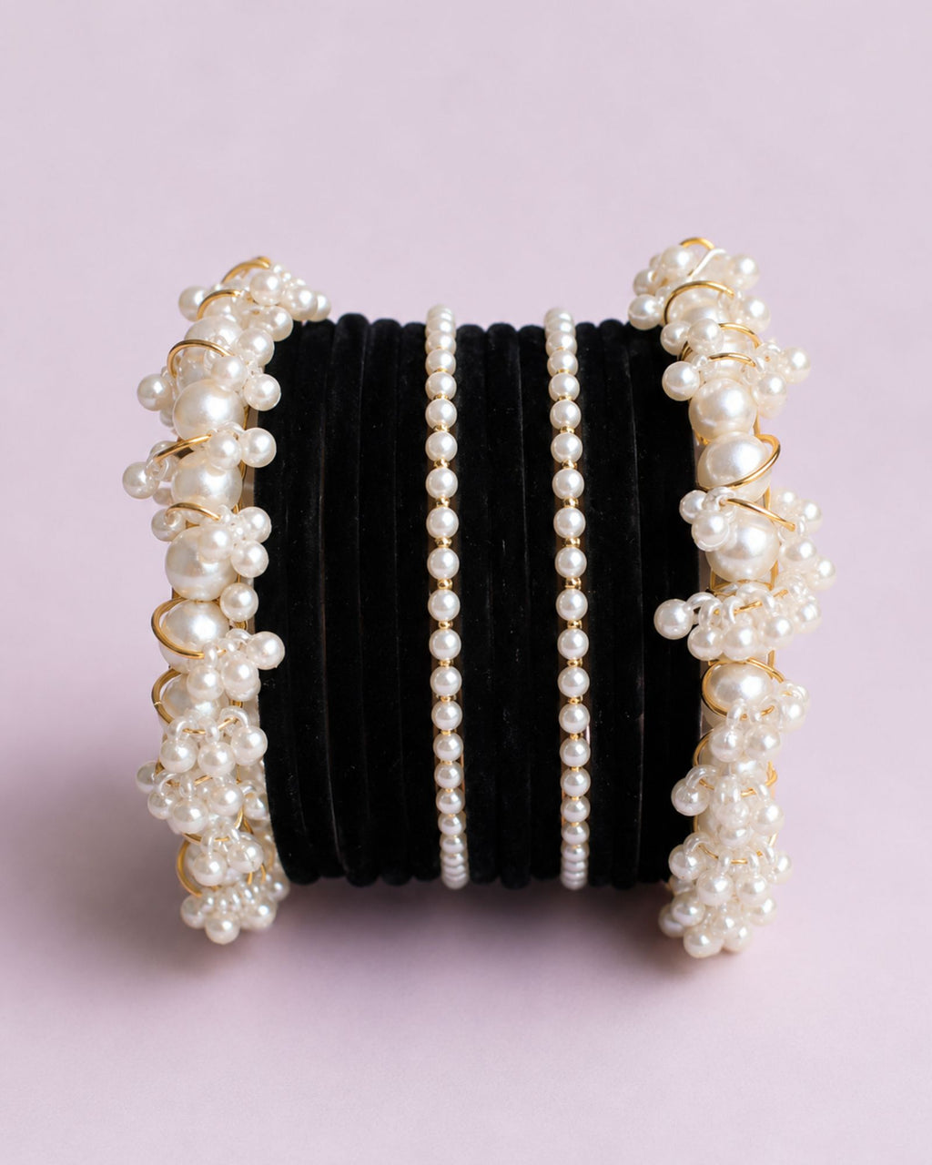 Valvet bangles with white pearls kary