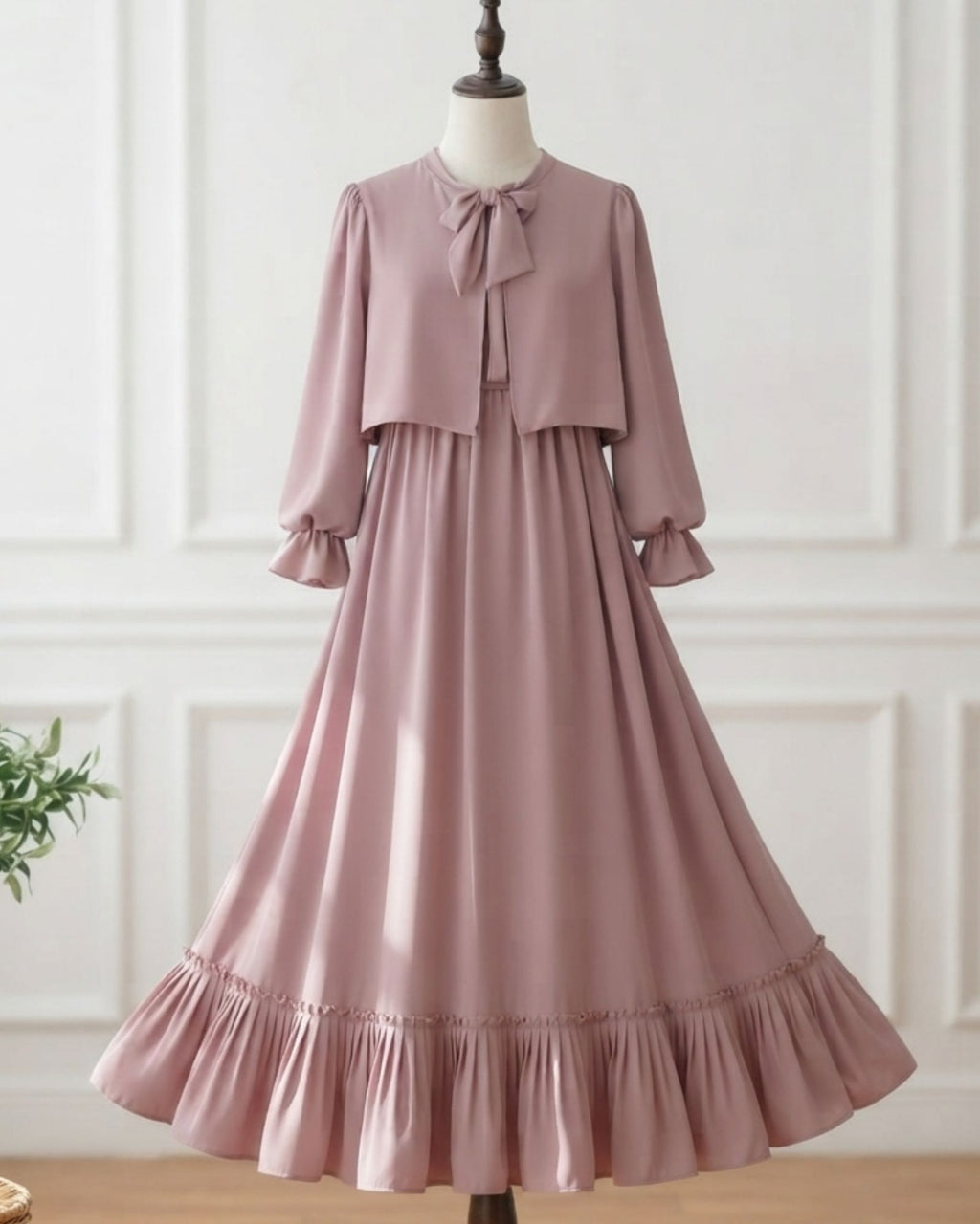 Dusty Pink Bow Neck Maxi Dress