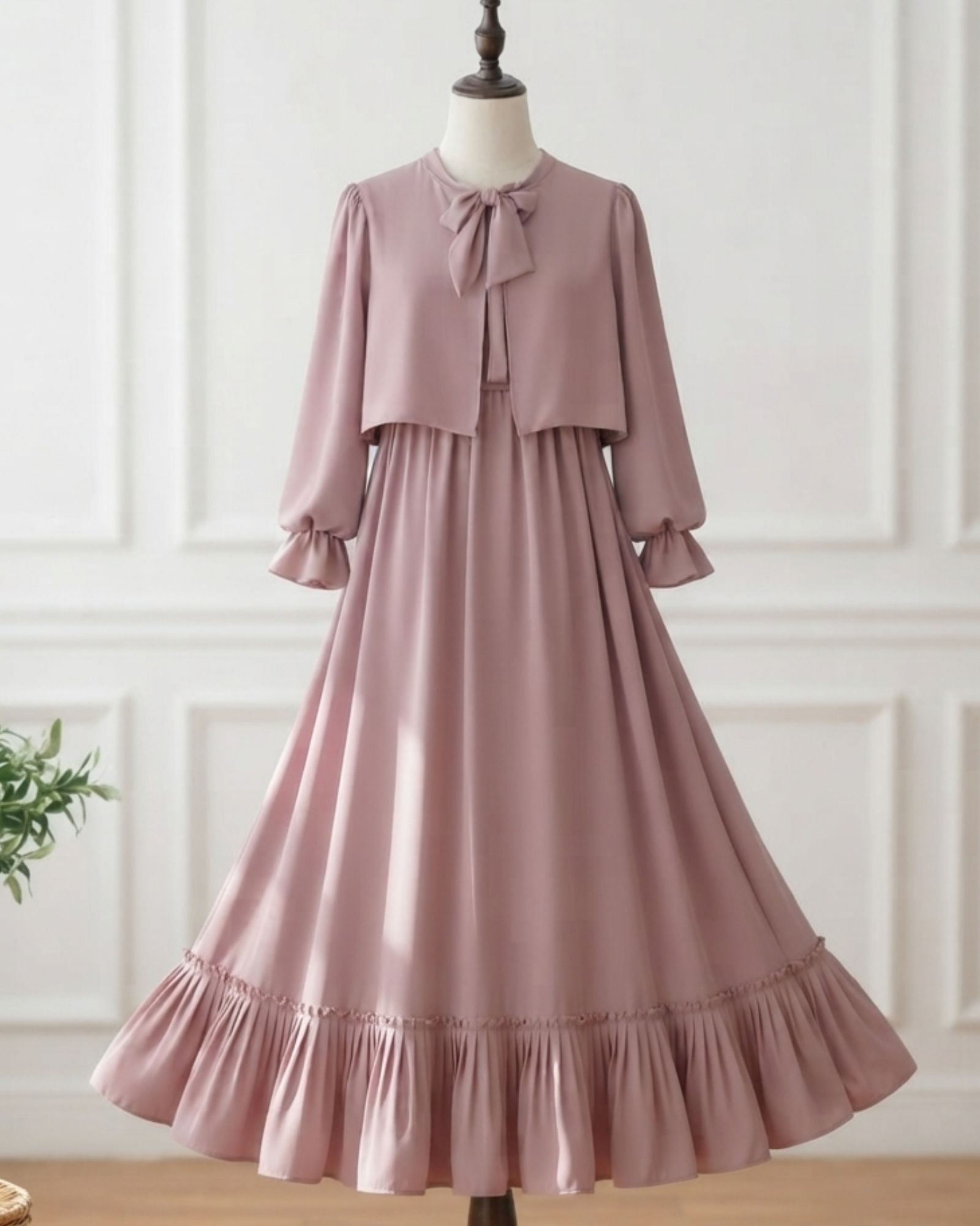 Dusty Pink Bow Neck Maxi Dress