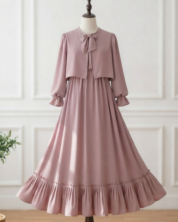 Dusty Pink Bow Neck Maxi Dress