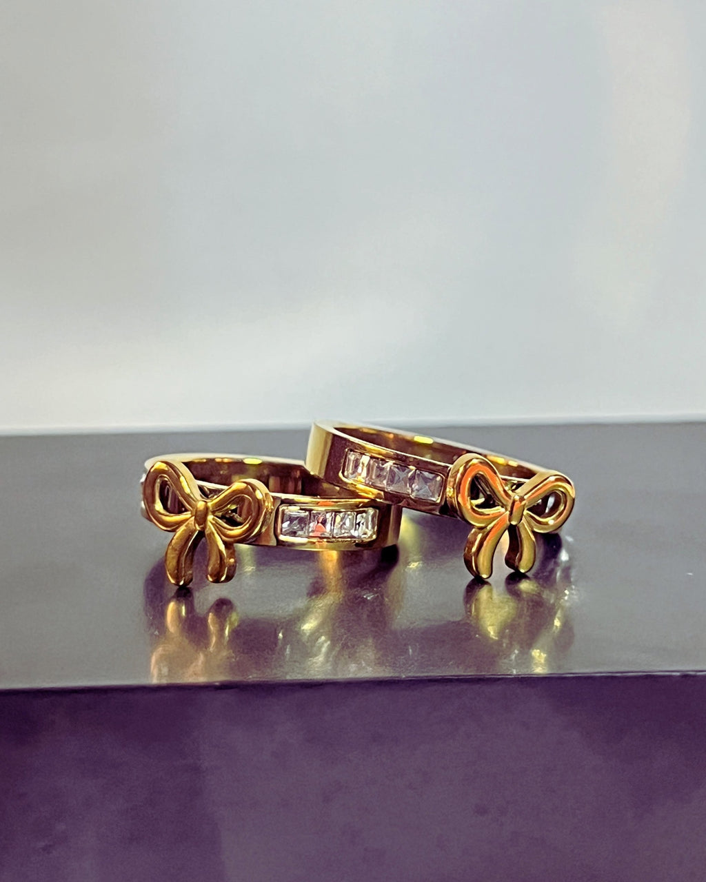 Gold Bow Crystal Ring - Stainless Steel