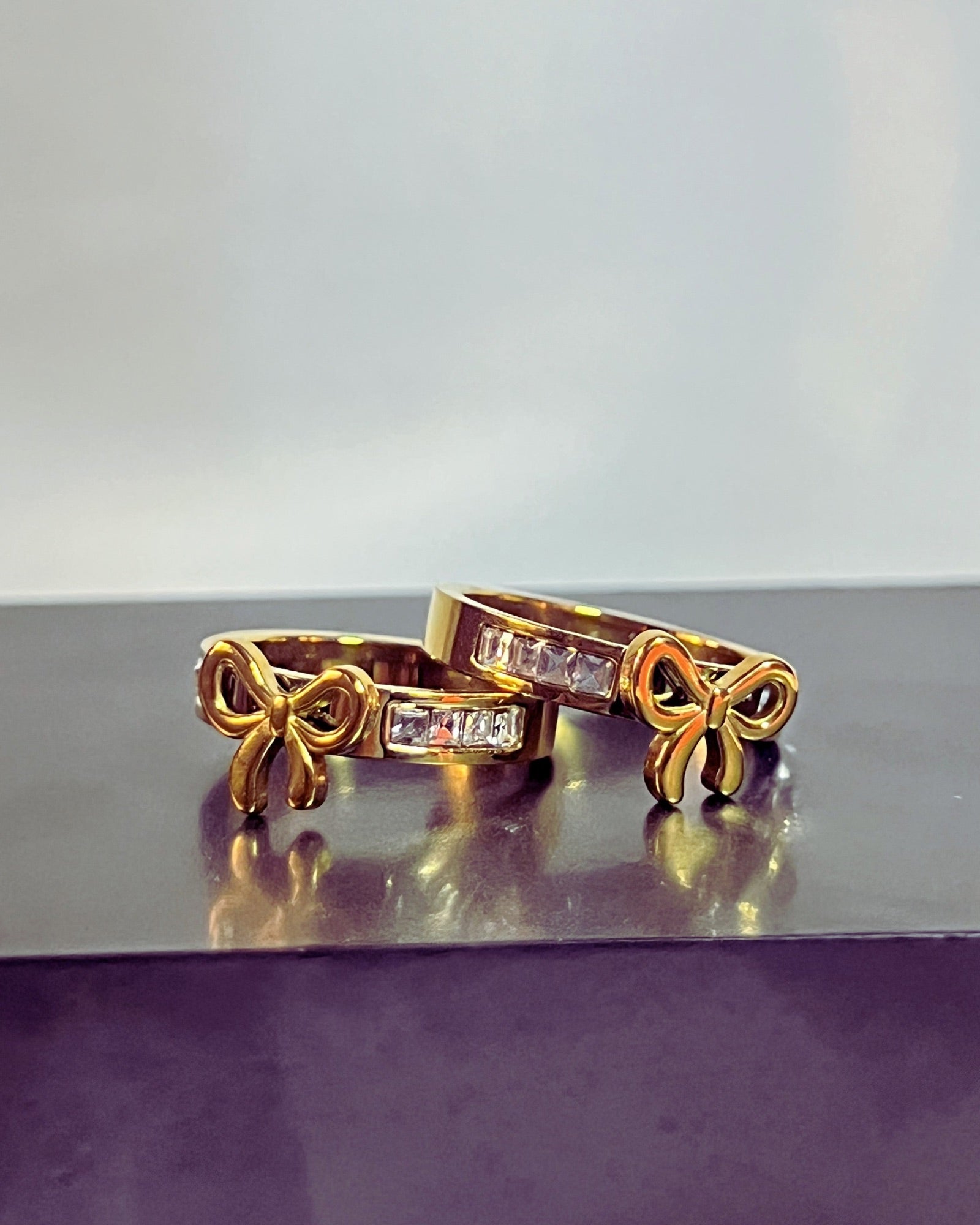 Gold Bow Crystal Ring - Stainless Steel