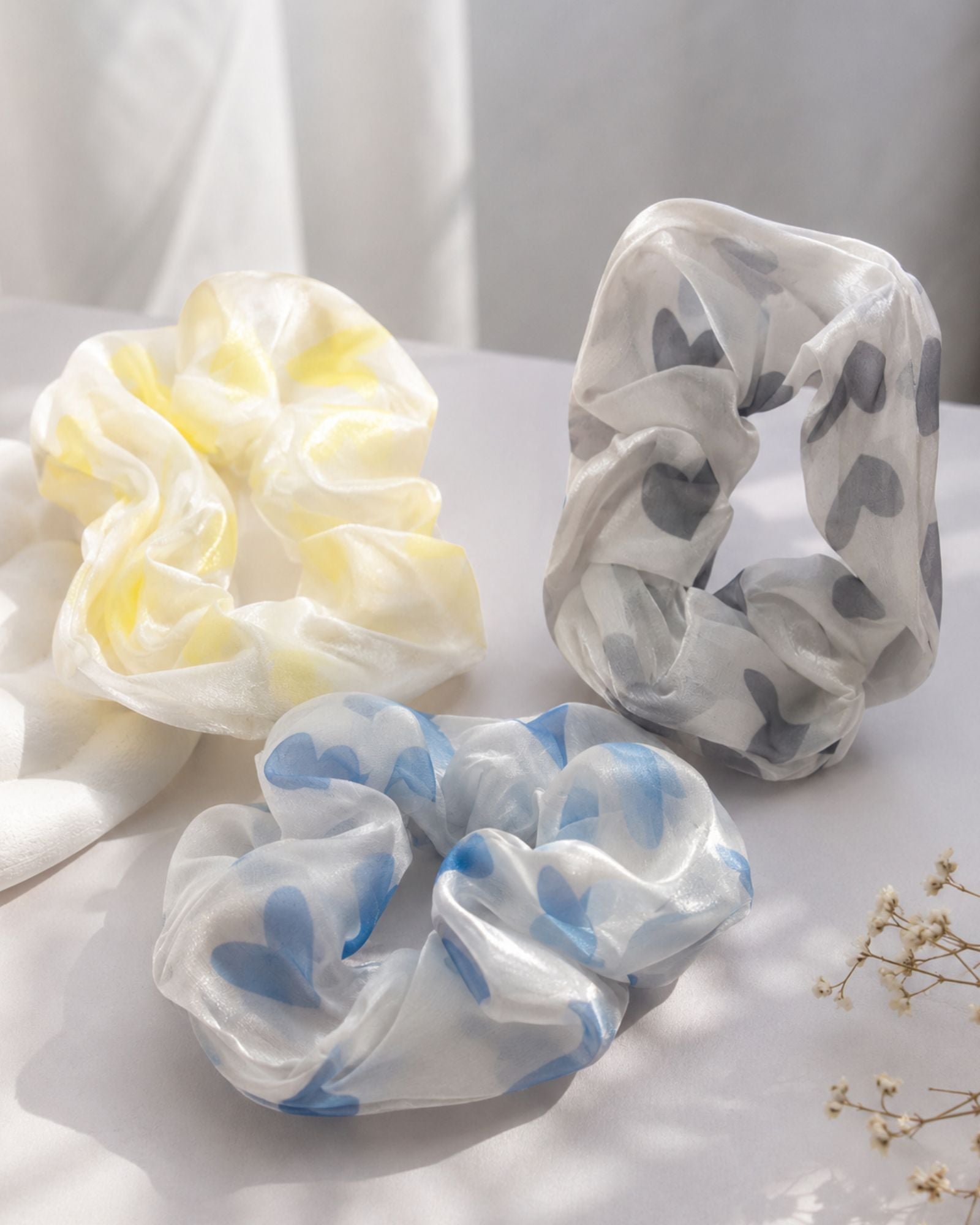 Heart Print Silk Scrunchies