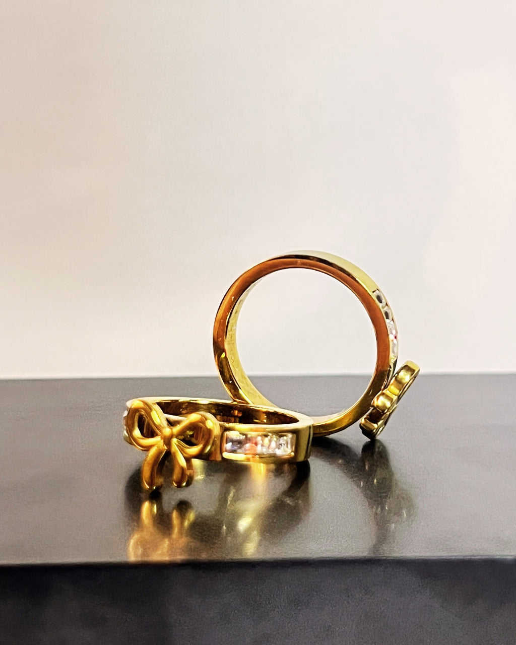 Gold Bow Crystal Ring - Stainless Steel