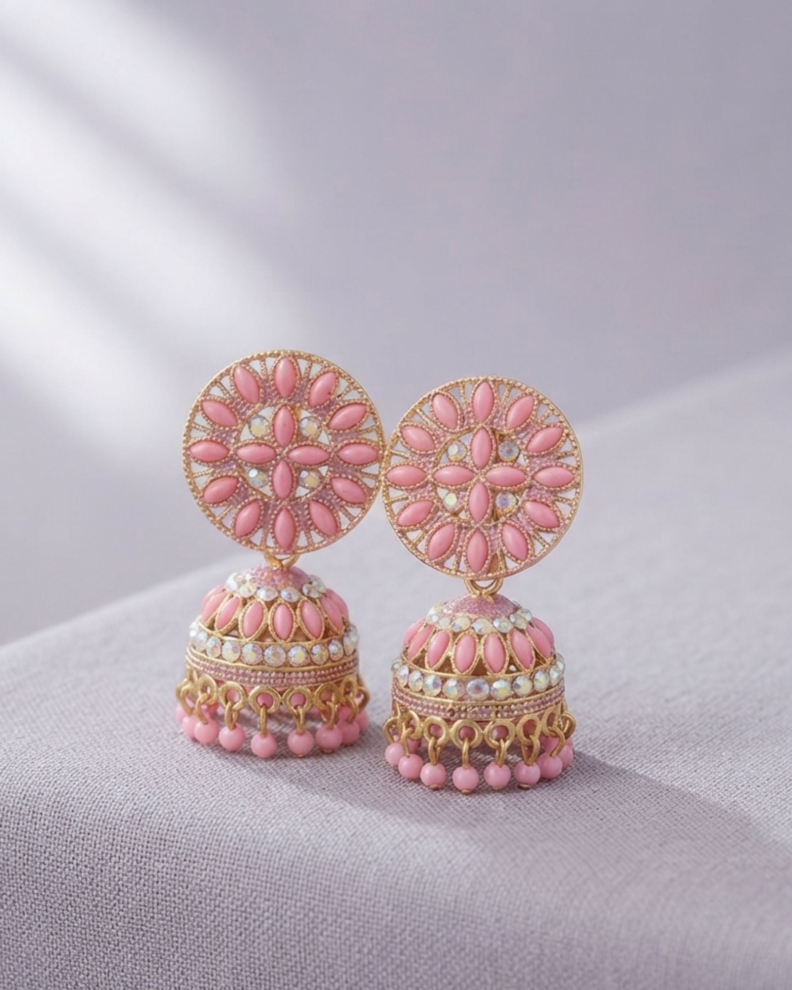 Pink heavy jhumkas