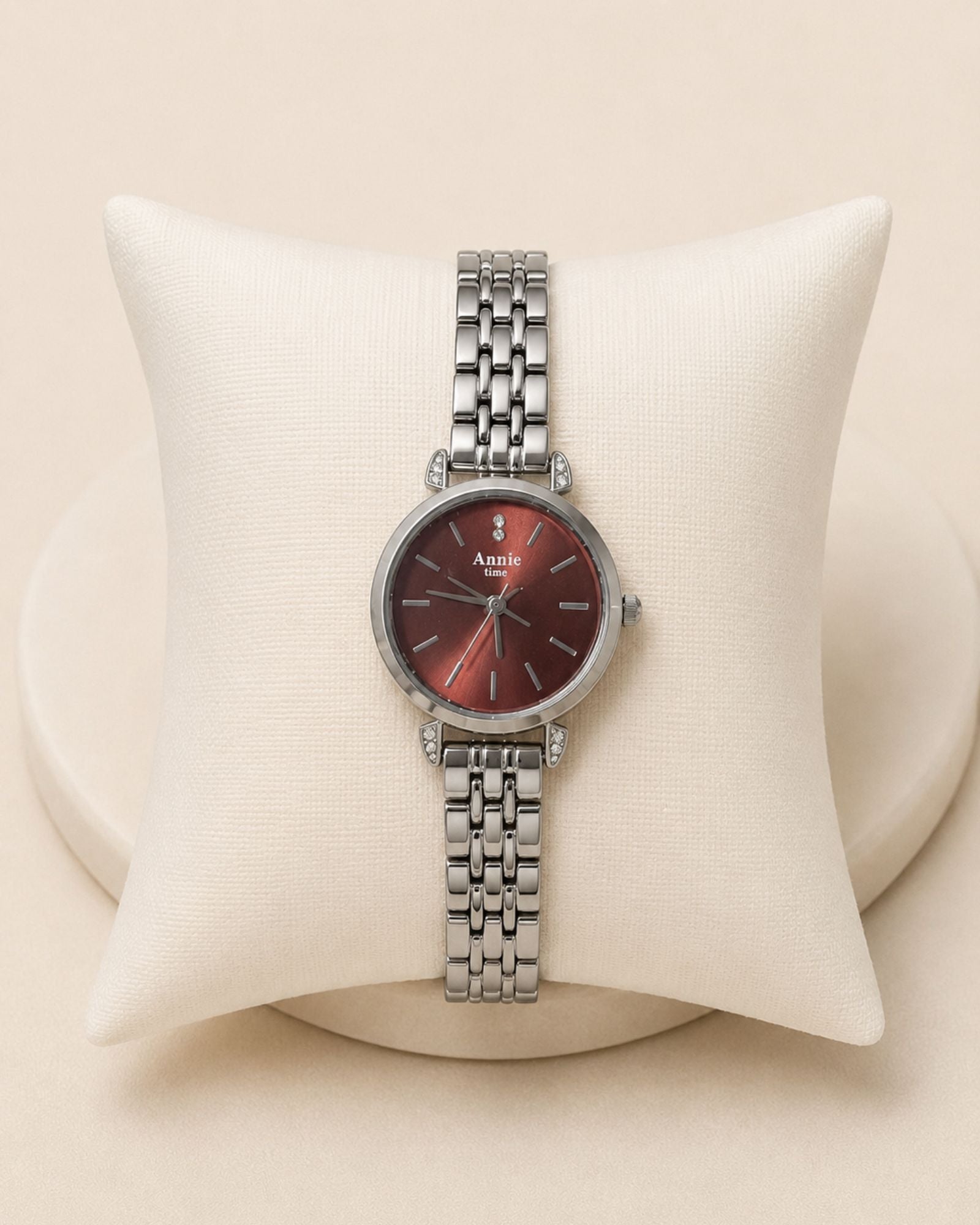 Stainless Burgundy Dial Silver Watch (woman)