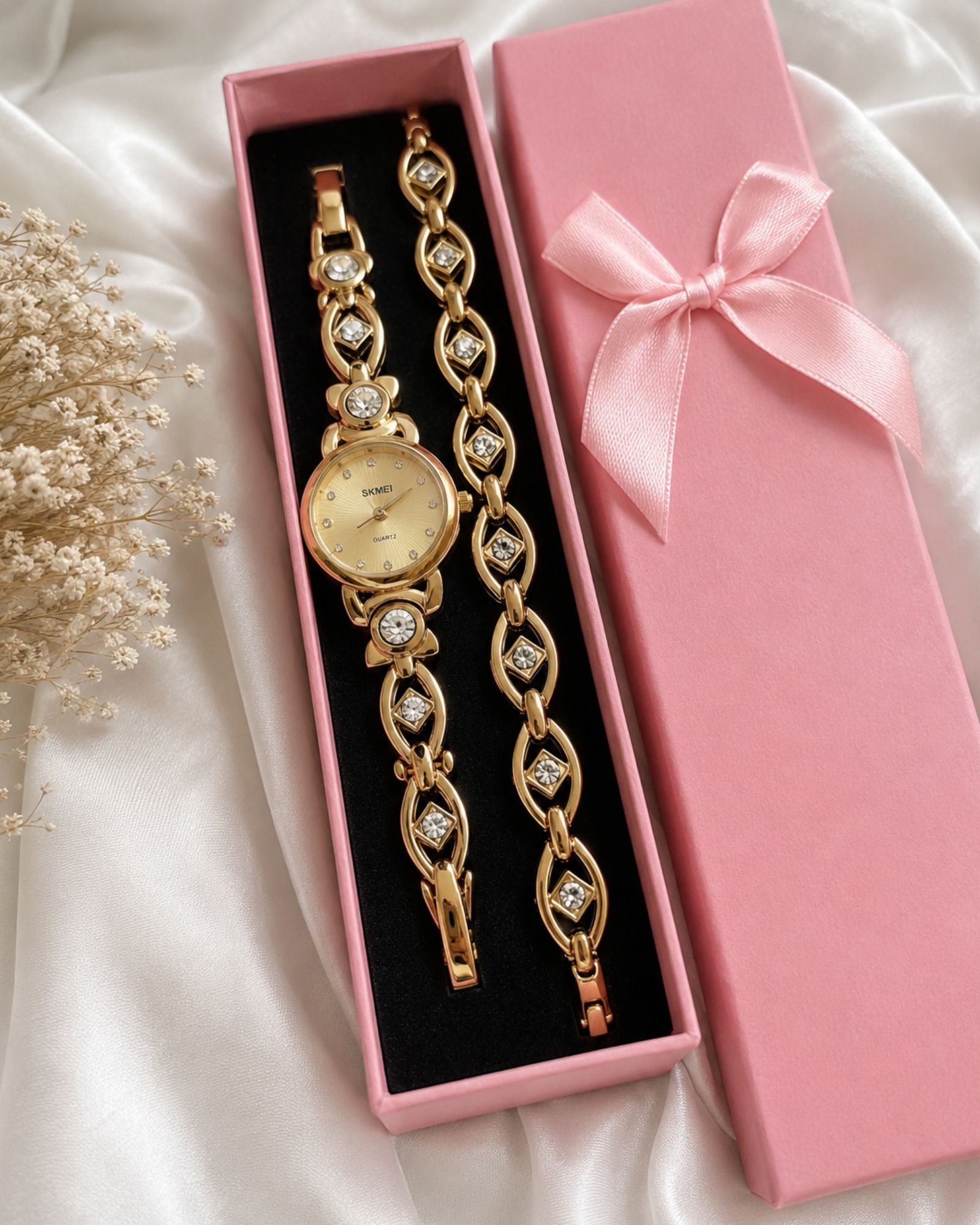 Gold Watch with Bracelet Gift Set