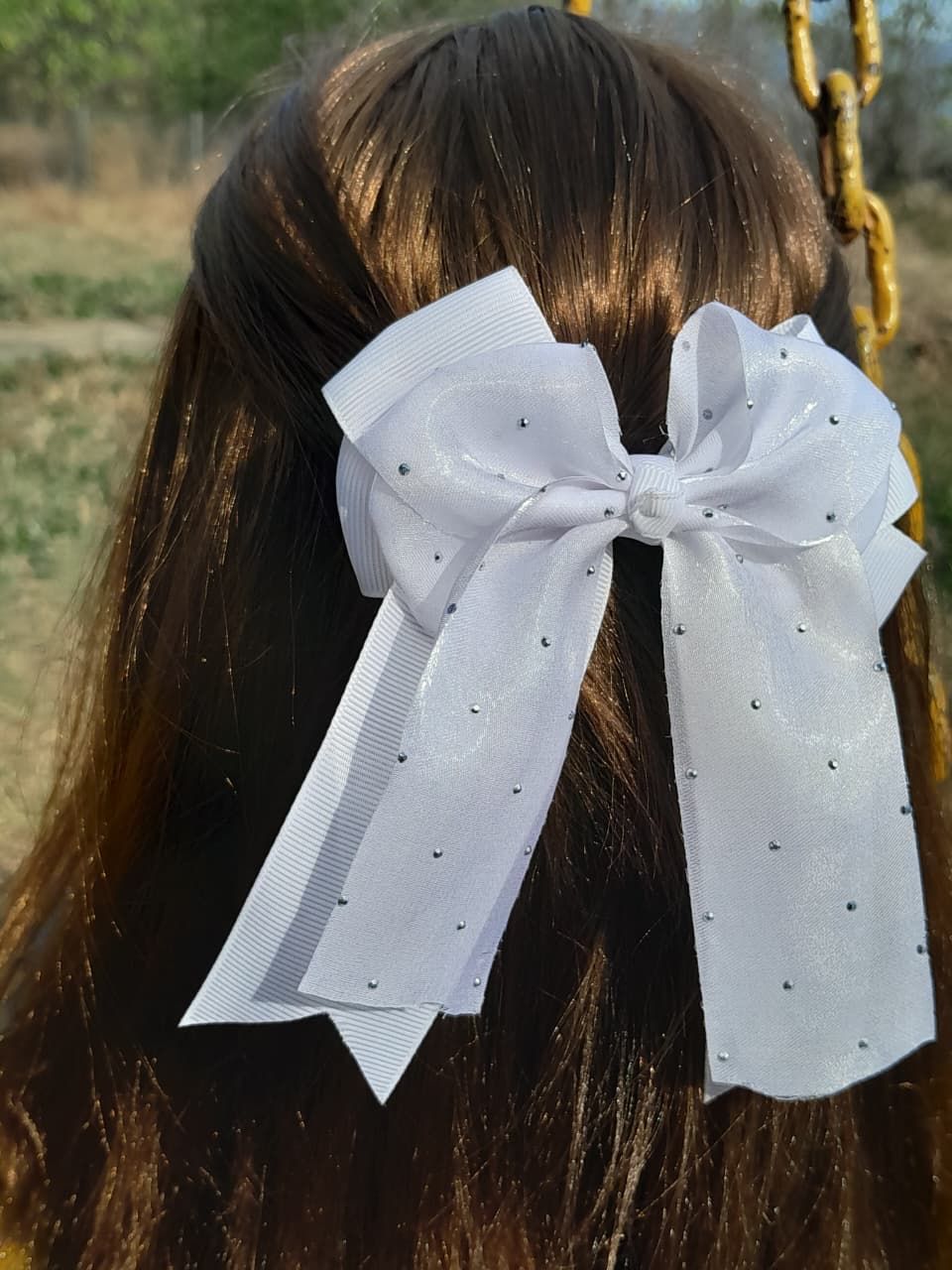 White Sparkling Layered Hair Bow